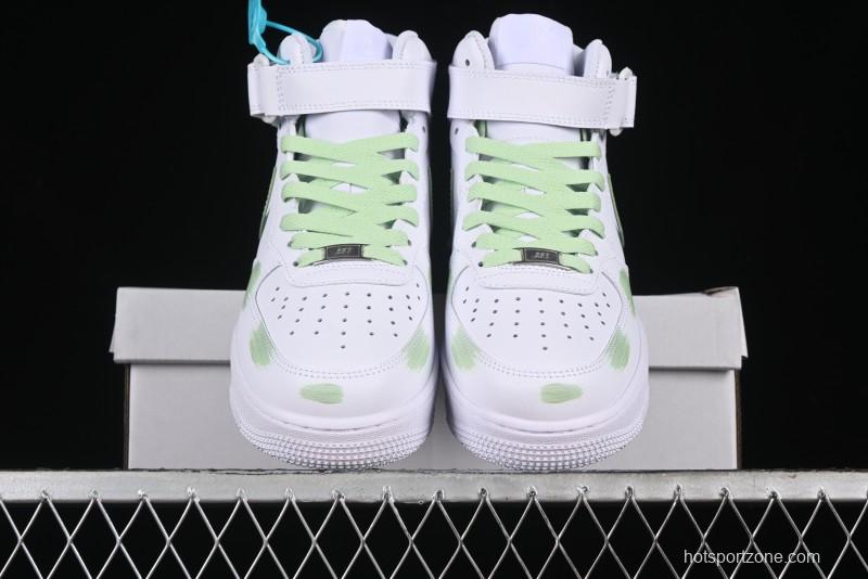 Nike Air Force 1 '07 Mid Hand-Painted White Green with Swoosh Shadow and Strap - CW2289-111