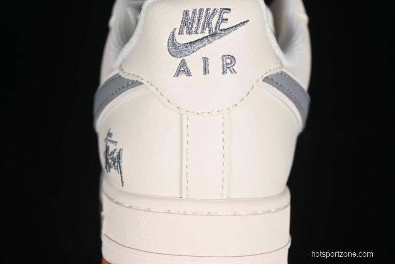 Nike Air Force 1 '07 Low Stussy Collaboration - Light Bone Gum Sole Casual Sneakers - XZ5688-003