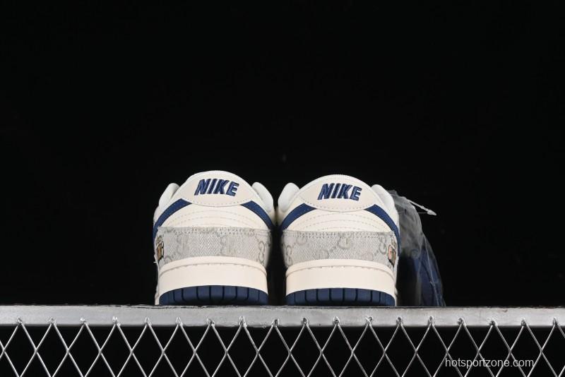 Nike SB Dunk Low Gucci Collaboration - Smoke Blue Anniversary High-End Custom Low-Top Casual Skate Shoes - XX2025-801