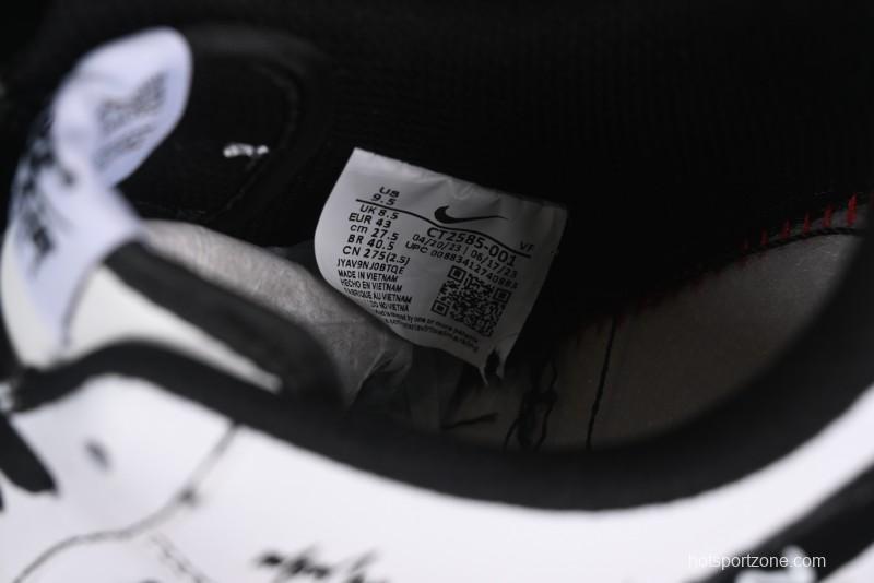 Nike Air Force 1 '07 Low Casual Sneakers with Black and White Hand-Drawn Anime Design - CT2585-100