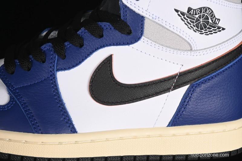 Nike Air Jordan 1 Retro High Basketball Shoes in White Deep Royal Blue - DZ5485-100