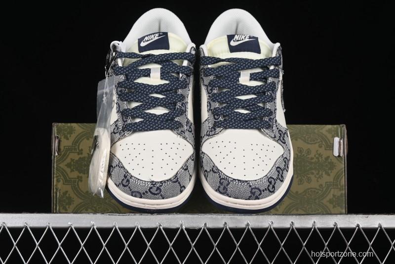 Nike SB Dunk Low Gucci Collaboration - Dark Blue Anniversary High-End Custom Low-Top Casual Skate Shoes - BB9676-313