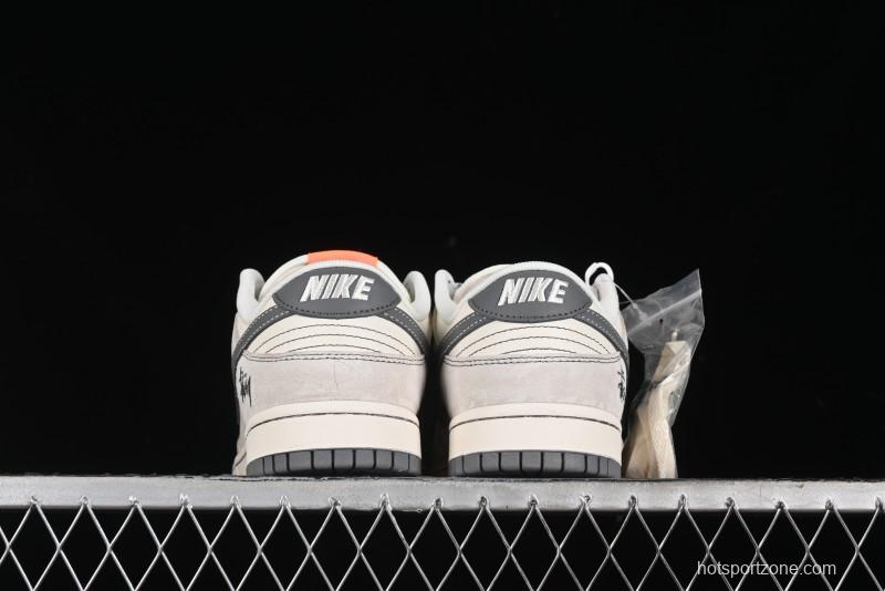 Nike SB Dunk Low Stussy Collaboration Patch Grey White Dark Grey Swoosh Anniversary Custom Low-Top Casual Skate Shoes - MM1089-024