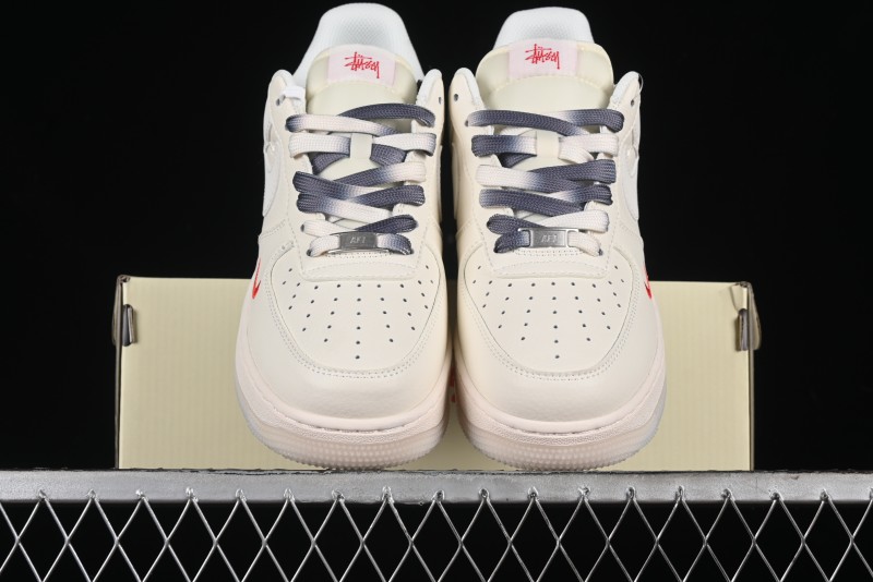 Nike Air Force 1 '07 Low Stussy Collaboration - White Grey Two-Tone Low-Top Casual Sneakers - XZ6188-015