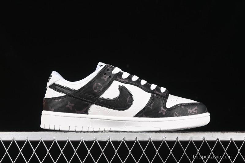 Nike SB Dunk Low LV Collaboration - Embossed White Black Print Anniversary High-End Custom Low-Top Casual Sneakers - DQ1098-361