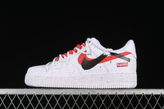 Supreme x Nike Air Force 1 '07 Low Casual Sneakers with Broken Swoosh and Anime-Inspired Spray Paint Design - CU9225-101