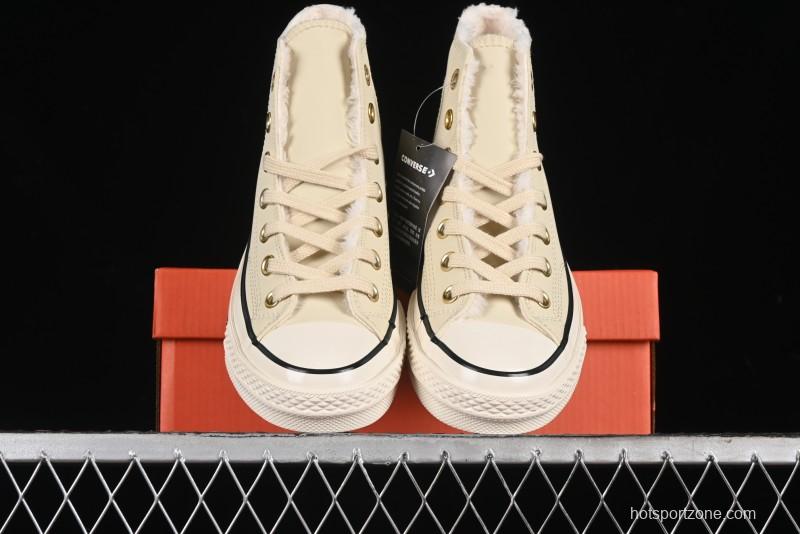 Converse Chuck 1970s Winter Waterproof Leather High-Top Sneakers with Gold Eyelets and Fleece Lining - A12443C