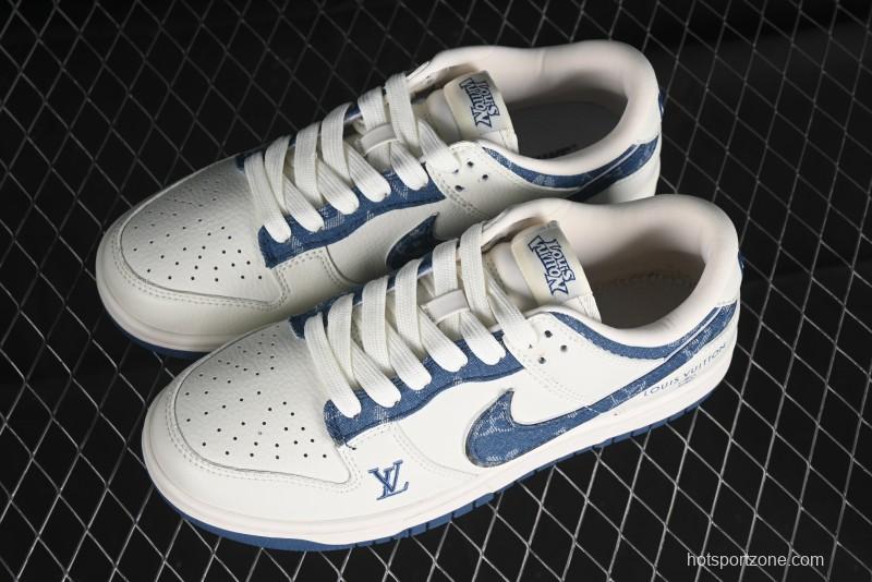 Nike SB Dunk Low LV Collaboration - Light Blue Denim Hook Anniversary High-End Custom Low-Top Casual Skate Shoes - JH8310-955