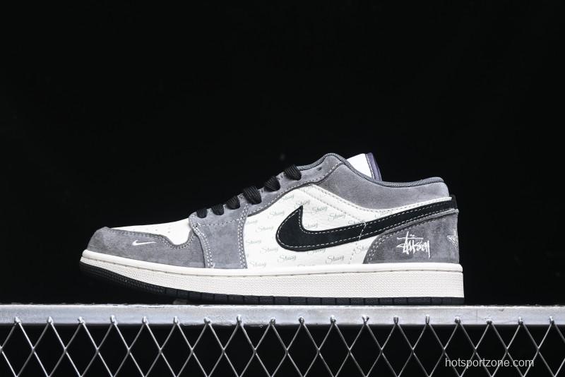 Nike Air Jordan 1 Low Stussy Collaboration Pig Grey Black Swoosh Custom Retro Basketball Shoes - SJ9950-029