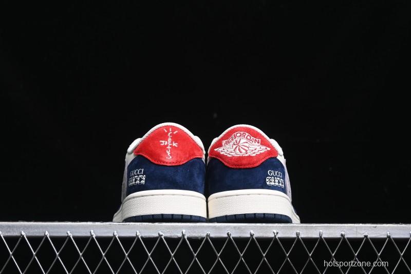 Nike Travis Scott x Fragment Design x Air Jordan 1 Low OG SP AJ1 Multi-Color Patchwork Low-Top Casual Sneakers - DM7866-039