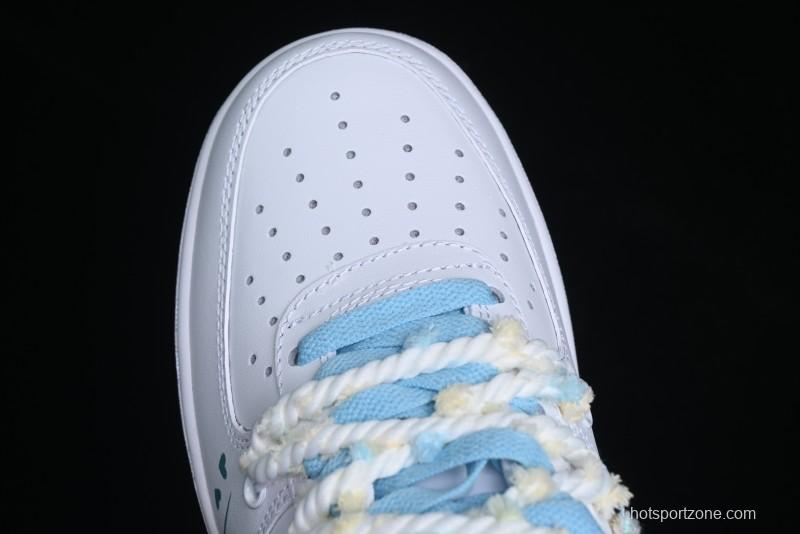 Nike Air Force 1 '07 Low Casual Sneakers with Valentines Day Theme and Blue Bow Detail - CH9999-223