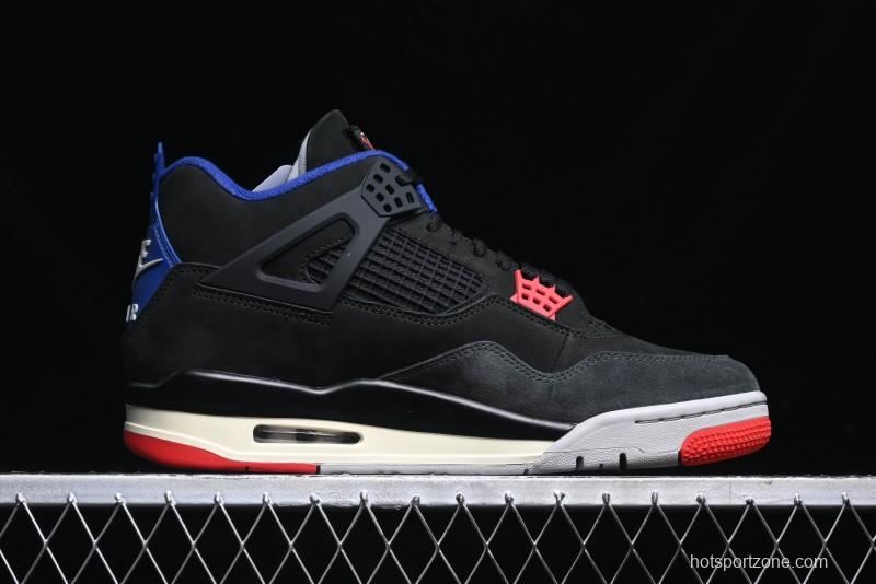 Nike Air Jordan 4 Retro Basketball Shoes with Black-Grey-Blue Color Blocking - FV5029-003