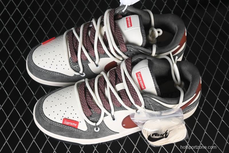 Nike SB Dunk Low Supreme Collaboration - Grey White Red Anniversary Customized Low-Top Casual Sneakers - XS1186-102