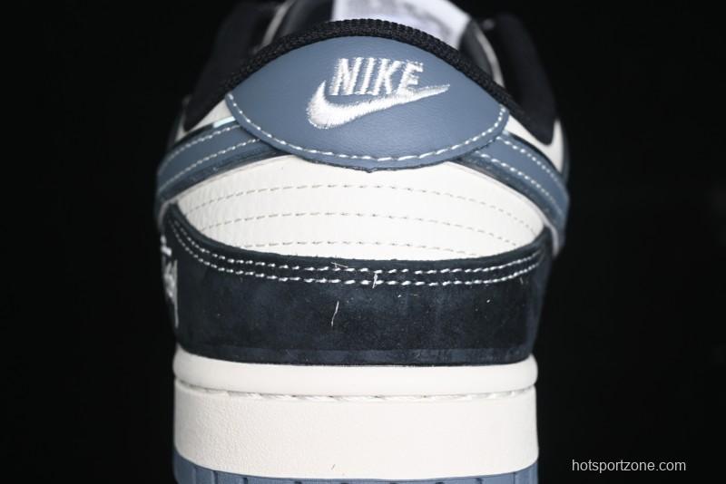 Nike SB Dunk Low Stussy Collaboration - Black White Print Anniversary Custom Low-Top Casual Sneakers - XX3168-212