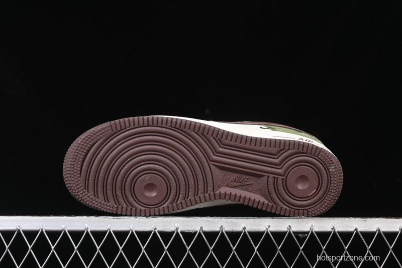 Nike Air Force 1 '07 Low Stussy Collaboration - Green Brown Low-Top Casual Sneakers - KK1988-038