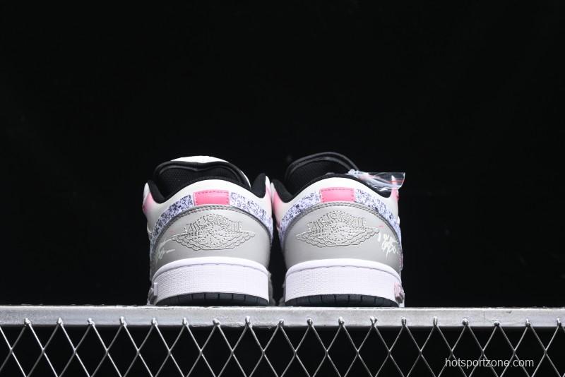 Nike Air Jordan 1 Low Retro Basketball Shoes - Panda Mischief Qixi Theme with Special Graffiti Design - 553558-132