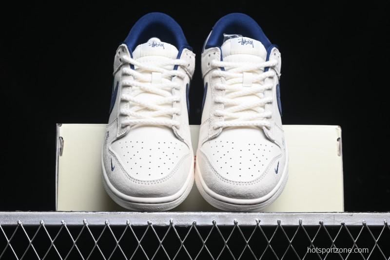 Nike SB Dunk Low Supreme x Stussy Triple Collaboration - Off White Navy Swoosh Anniversary High-End Custom Low-Top Casual Skate Shoes - SJ2068-271