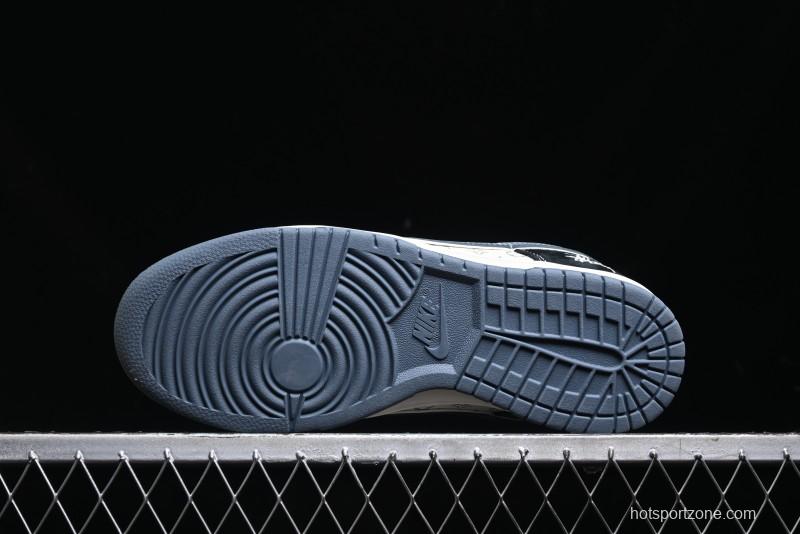 Nike SB Dunk Low Stussy Collaboration - Black White Print Anniversary Custom Low-Top Casual Sneakers - XX3168-212