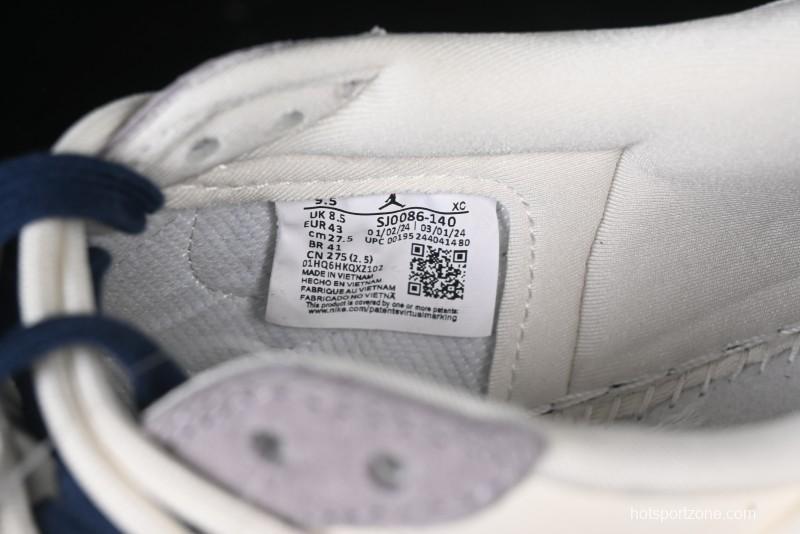 Nike Travis Scott x Fragment Design x Air Jordan 1 Low OG SP AJ1 Stussy Collaboration - Grey Blue Hook Lace Low Top Casual Sneakers - SJ0086-140