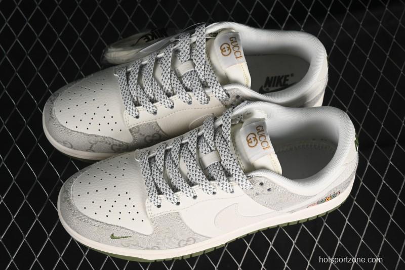 Nike SB Dunk Low Gucci Collaboration - Smoke Green Anniversary High-End Custom Low-Top Casual Skate Shoes - XX2025-389