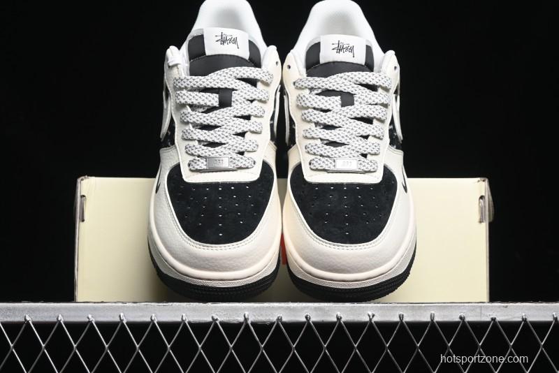 Nike Air Force 1 '07 Low Stussy Collaboration - Black Sail Silver Swoosh Casual Sneakers - XZ6188-729
