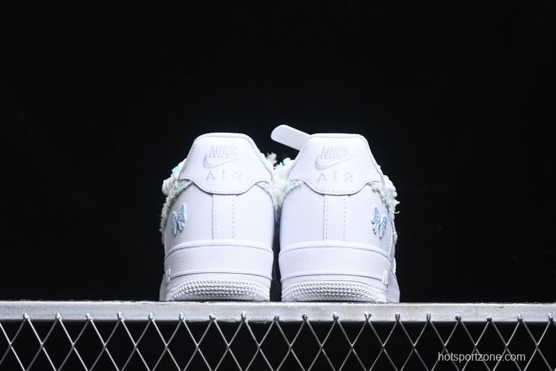 Nike Air Force 1 '07 Low Casual Sneakers with Valentines Day Theme and Blue Bow Detail - CH9999-223