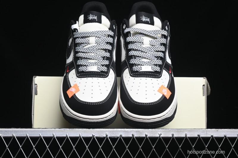 Nike Air Force 1 '07 Low Stussy Collaboration - Black White Double Swoosh Red Tag Low-Top Casual Sneakers - SJ6698-012