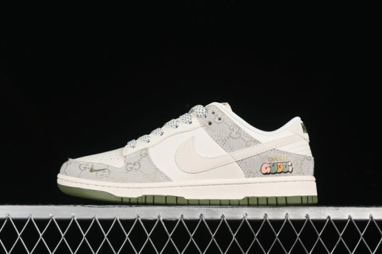 Nike SB Dunk Low Gucci Collaboration - Smoke Green Anniversary High-End Custom Low-Top Casual Skate Shoes - XX2025-389