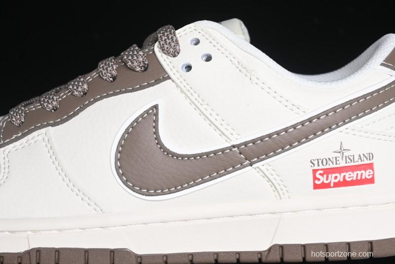 Nike SB Dunk Low Stone Island Supreme Collaboration - Beige Brown Sole Anniversary High-End Custom Low-Top Casual Sneakers - BB9866-008