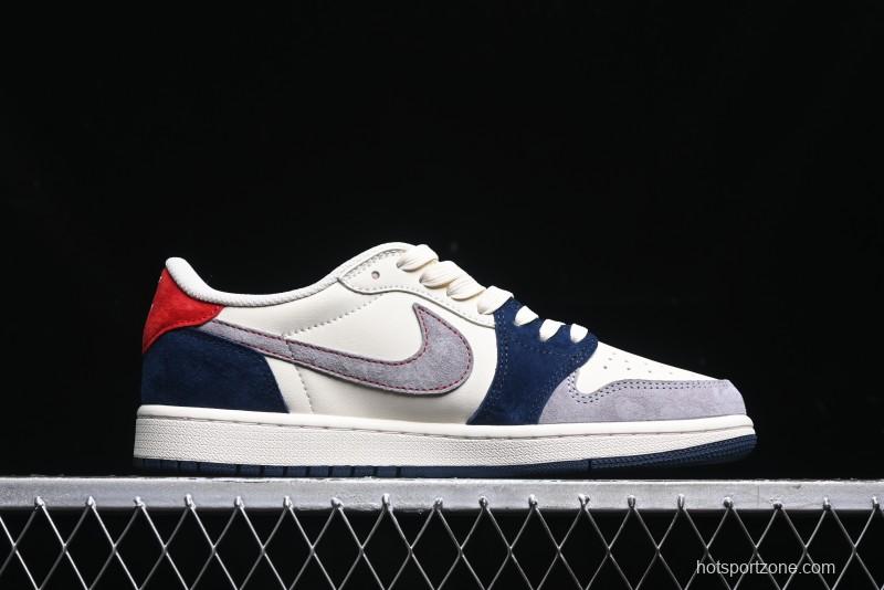 Nike Travis Scott x Fragment Design x Air Jordan 1 Low OG SP AJ1 Multi-Color Patchwork Low-Top Casual Sneakers - DM7866-039