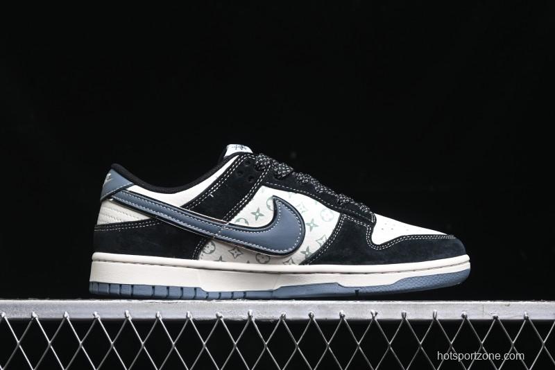 Nike SB Dunk Low Stussy Collaboration - Black White Print Anniversary Custom Low-Top Casual Sneakers - XX3168-212