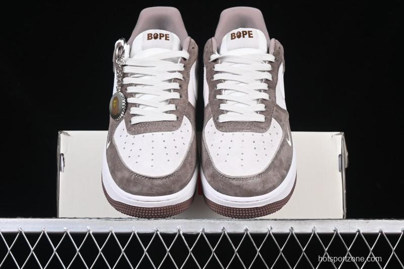 Nike Air Force 1 '07 Low Bape Collaboration Brown White Swoosh Low-Top Casual Sneakers - KK1988-035