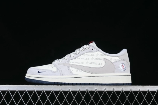 Nike Travis Scott x Fragment Design x Air Jordan 1 Low OG SP AJ1 Moncler Collaboration White Grey Low Top Casual Sneakers - AG3702-806