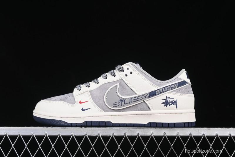 Nike SB Dunk Low Stussy Collaboration Beige Grey Print Grey Swoosh Anniversary Custom Low-Top Casual Skate Shoes - DM6868-009