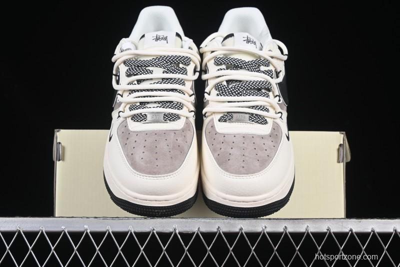 Nike Air Force 1 '07 Low Stussy Collaboration Beige Black Drawstring Casual Sneakers - SJ1198-109