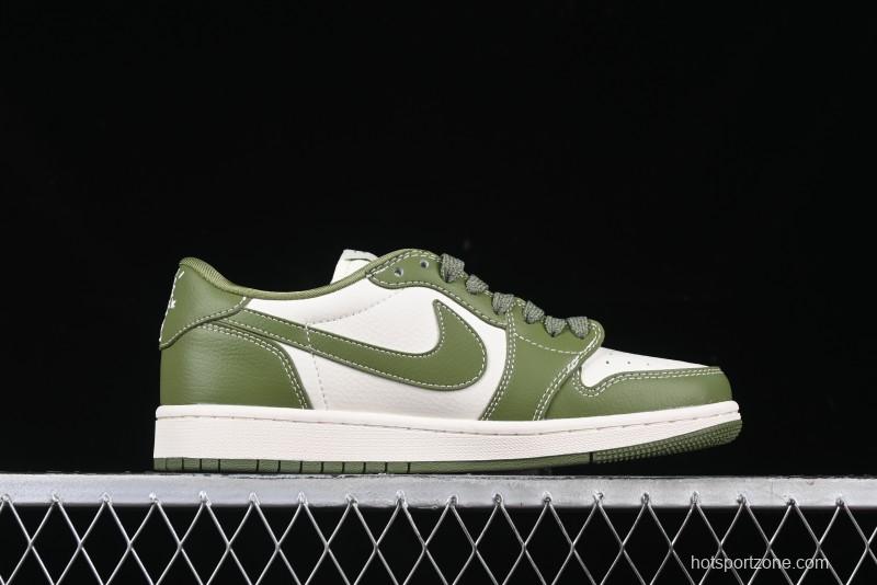 Nike Travis Scott x Fragment Design x Air Jordan 1 Low OG SP AJ1 Stussy Collaboration Bamboo Green Low-Top Casual Sneakers - BB1199-201
