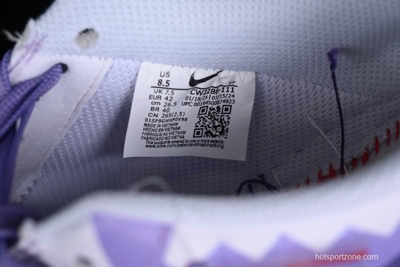 Nike Air Force 1 Low Witch Collaboration Custom Leather Sneakers with Gradient White-Purple and Skull Design - CW2288-111