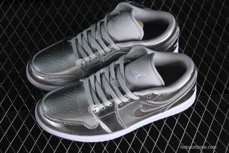Nike Air Jordan 1 Low "Metallic Silver" Casual Sneakers with Metallic Finish - FN5030-001