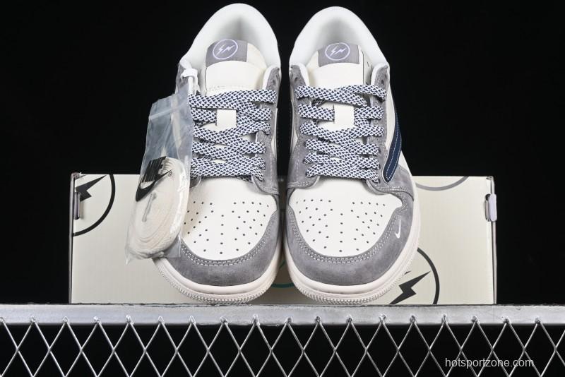 Nike Travis Scott x Fragment Design x Air Jordan 1 Low OG SP AJ1 Retro Sneakers with Reverse Swoosh - CF3688-066