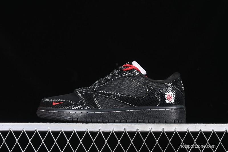 Nike Travis Scott x Fragment Design x Air Jordan 1 Low OG SP AJ1 Year of the Snake Limited Black Snake Web Low Top Casual Sneakers - CH6336-018