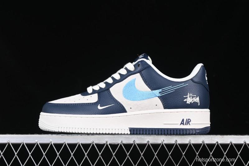 Nike Air Force 1 '07 Low Stussy Collaboration Green Embroidered Swoosh Custom Casual Sneakers - DM6688-021