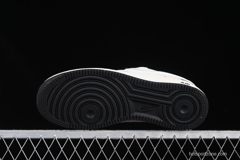 Nike Air Force 1 '07 Low Stussy Collaboration Beige Black Floral Swoosh Casual Sneakers - HH7518-040