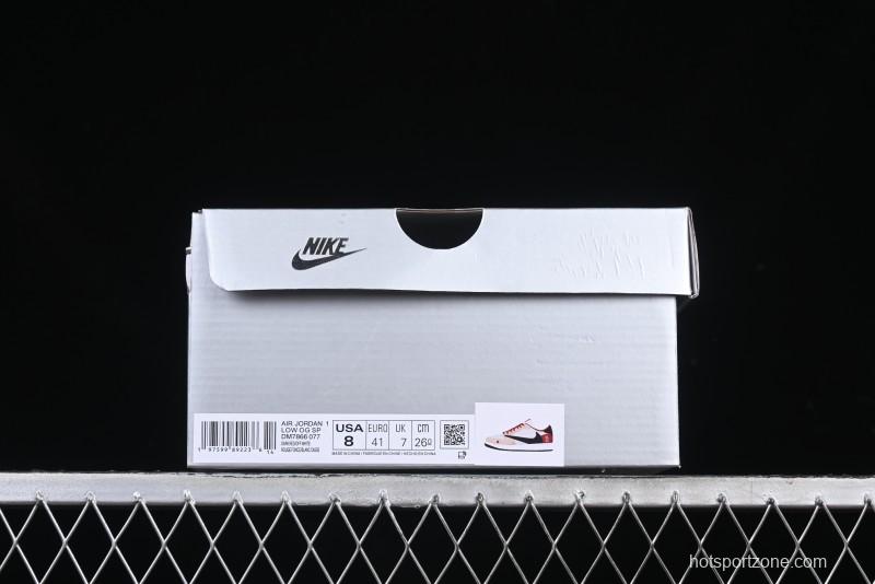 Nike Travis Scott x Fragment Design x Air Jordan 1 Low OG SP AJ1 Snake Year Limited Red Brown Black Swoosh Low Top Casual Sneakers - DM7866-077