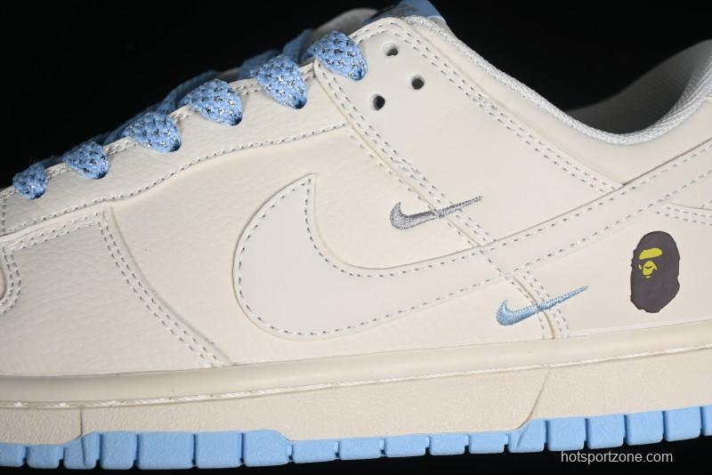 Nike SB Dunk Low BAPE Collaboration - Off-White Mini Blue Swoosh Anniversary High-End Custom Low-Top Casual Sneakers - XD6188-027