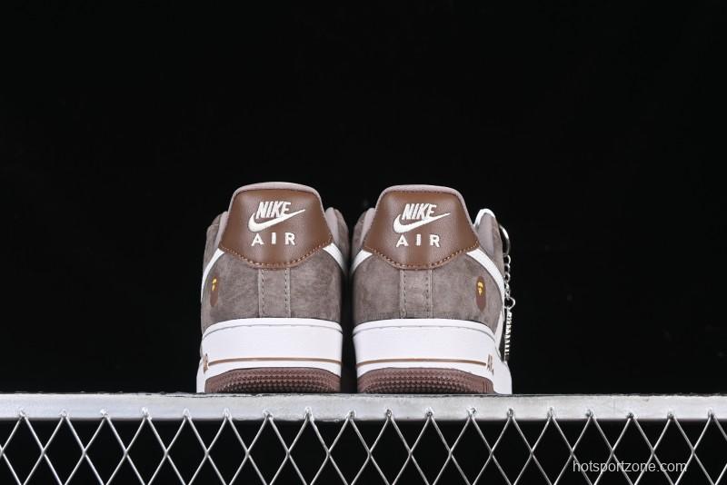 Nike Air Force 1 '07 Low Bape Collaboration Brown White Swoosh Low-Top Casual Sneakers - KK1988-035