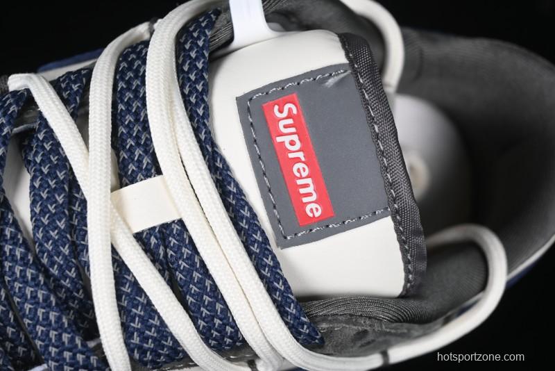 Nike SB Dunk Low Supreme Collaboration - Grey White Blue Swoosh Lace-Up Anniversary Customized Low-Top Casual Skate Shoes - XS1186-100