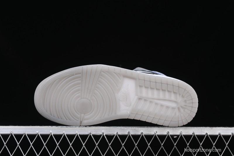 Nike Air Jordan 1 Mid AJ1 High-Top Basketball Shoes in White Grey Patent Leather - HF3216-100