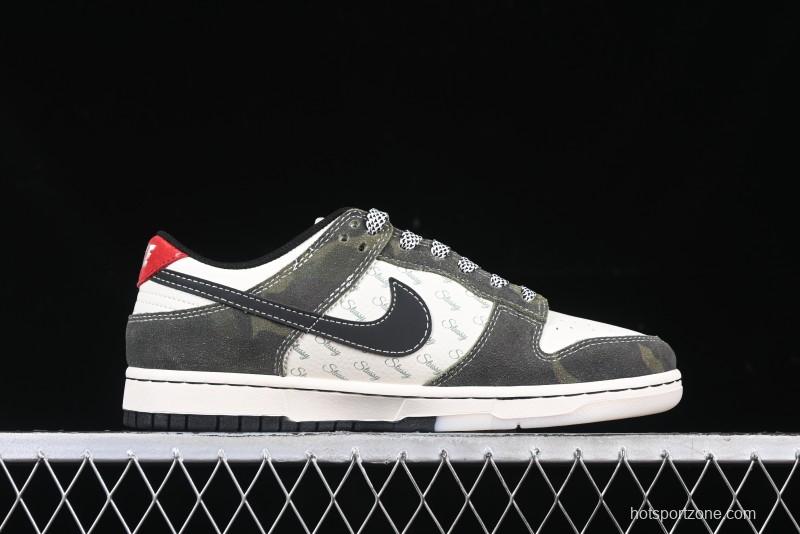 Nike SB Dunk Low Stussy Collaboration - Camo Black Swoosh Anniversary High-End Custom Low-Top Casual Sneakers - DM6868-011