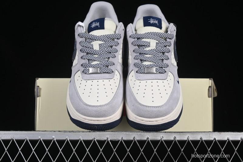 Nike Air Force 1 '07 Low Stussy Collaboration Grey Blue Swoosh Casual Sneakers - XZ3318-088