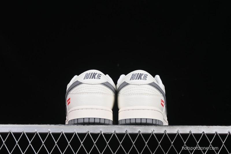 Nike SB Dunk Low Supreme Collaboration Grey Swoosh Double Mini Swoosh Anniversary Custom Low-Top Casual Sneakers - XX2025-688